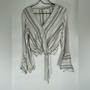 Altar'd State Blue and White Striped Bell Sleeve Blouse